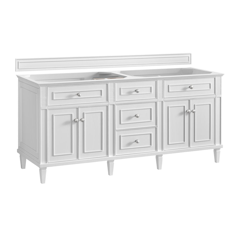 James Martin - Lorelai 72" Double Vanity, Bright White w/ 3 CM Carrara White Marble Top - 424-V72-BW-3CAR view 2