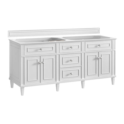 James Martin - Lorelai 72" Double Vanity, Bright White w/ 3 CM Carrara White Marble Top - 424-V72-BW-3CAR view 2