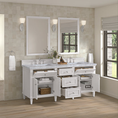 James Martin - Lorelai 72" Double Vanity, Bright White w/ 3 CM Carrara White Marble Top - 424-V72-BW-3CAR view 5