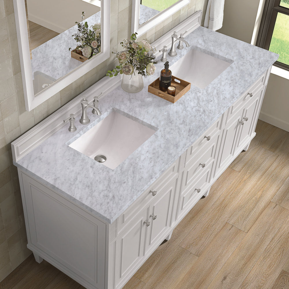 James Martin - Lorelai 72" Double Vanity, Bright White w/ 3 CM Carrara White Marble Top - 424-V72-BW-3CAR view 7