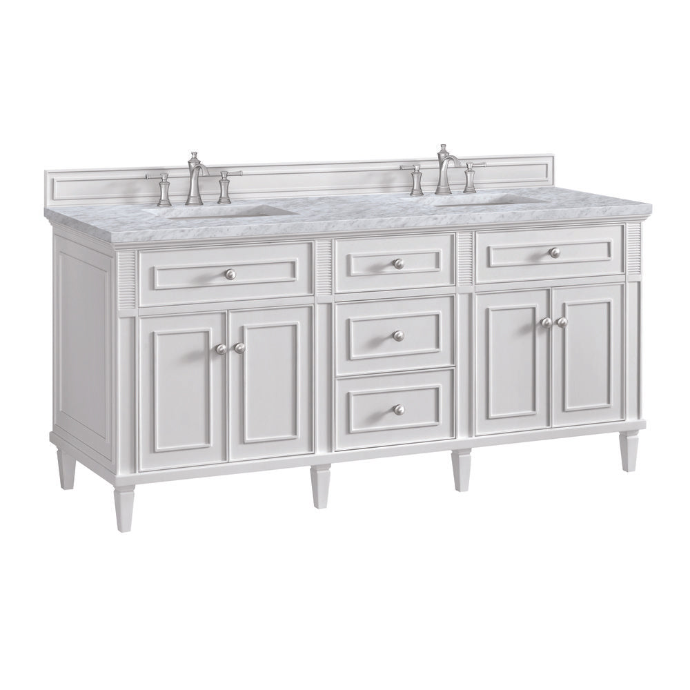 James Martin - Lorelai 72" Double Vanity, Bright White w/ 3 CM Carrara White Marble Top - 424-V72-BW-3CAR view 10