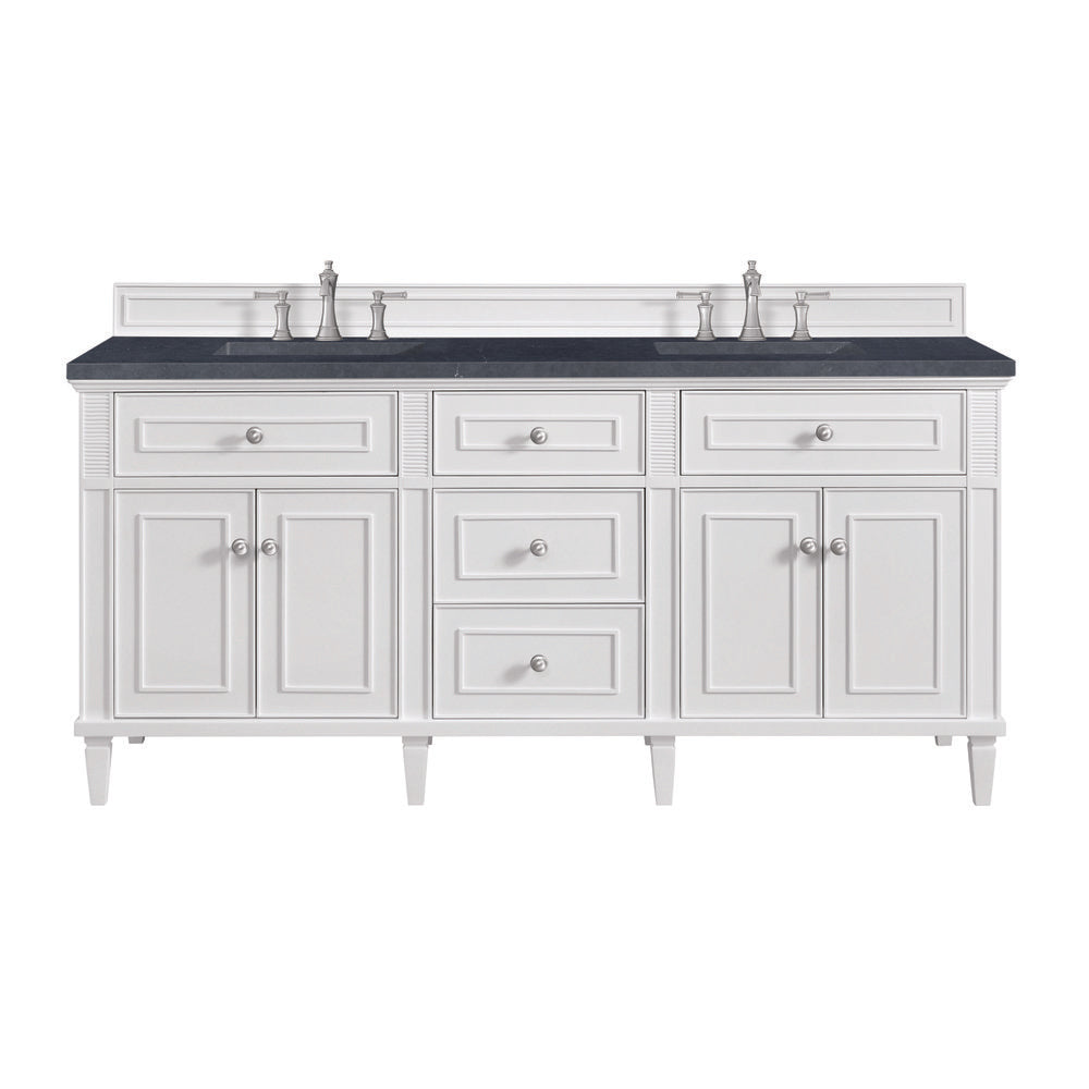 James Martin - Lorelai 72" Double Vanity, Bright White w/ 3 CM Charcoal Soapstone Silestone Top - 424-V72-BW-3CSP view 1