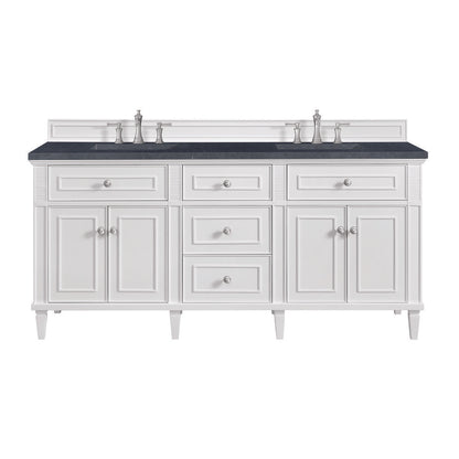 James Martin - Lorelai 72" Double Vanity, Bright White w/ 3 CM Charcoal Soapstone Silestone Top - 424-V72-BW-3CSP view 1