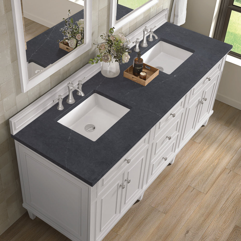 James Martin - Lorelai 72" Double Vanity, Bright White w/ 3 CM Charcoal Soapstone Silestone Top - 424-V72-BW-3CSP view 7