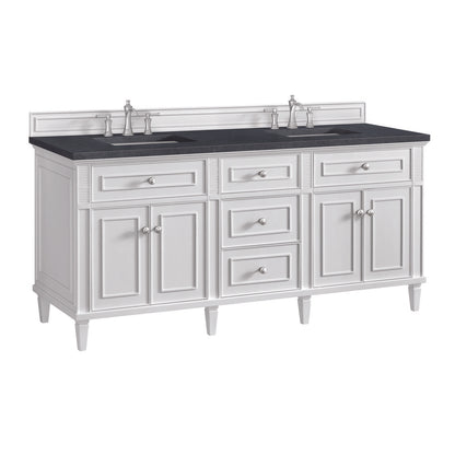 James Martin - Lorelai 72" Double Vanity, Bright White w/ 3 CM Charcoal Soapstone Silestone Top - 424-V72-BW-3CSP view 10