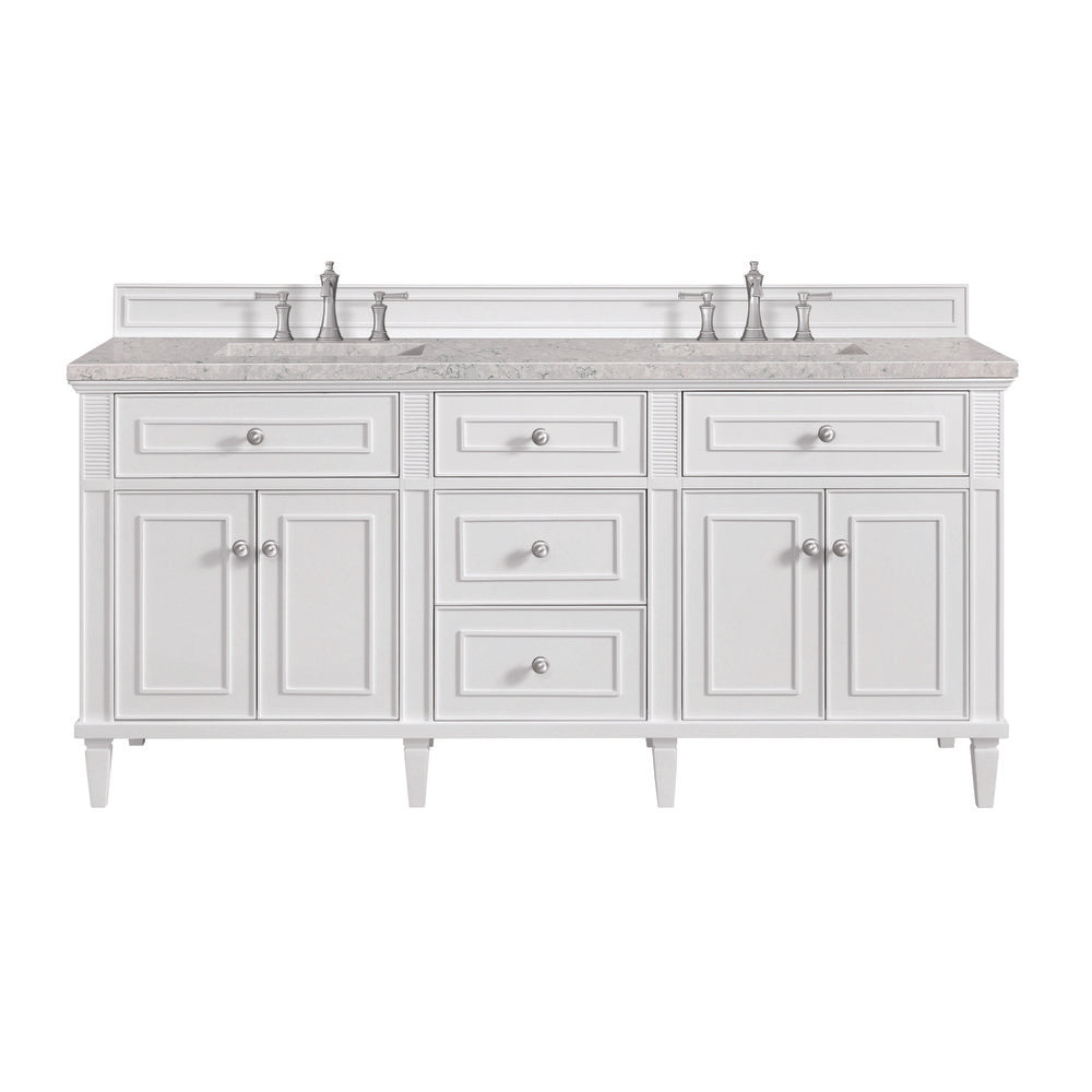 James Martin - Lorelai 72" Double Vanity, Bright White w/ 3 CM Eternal Jasmine Pearl Silestone Top - 424-V72-BW-3EJP view 1