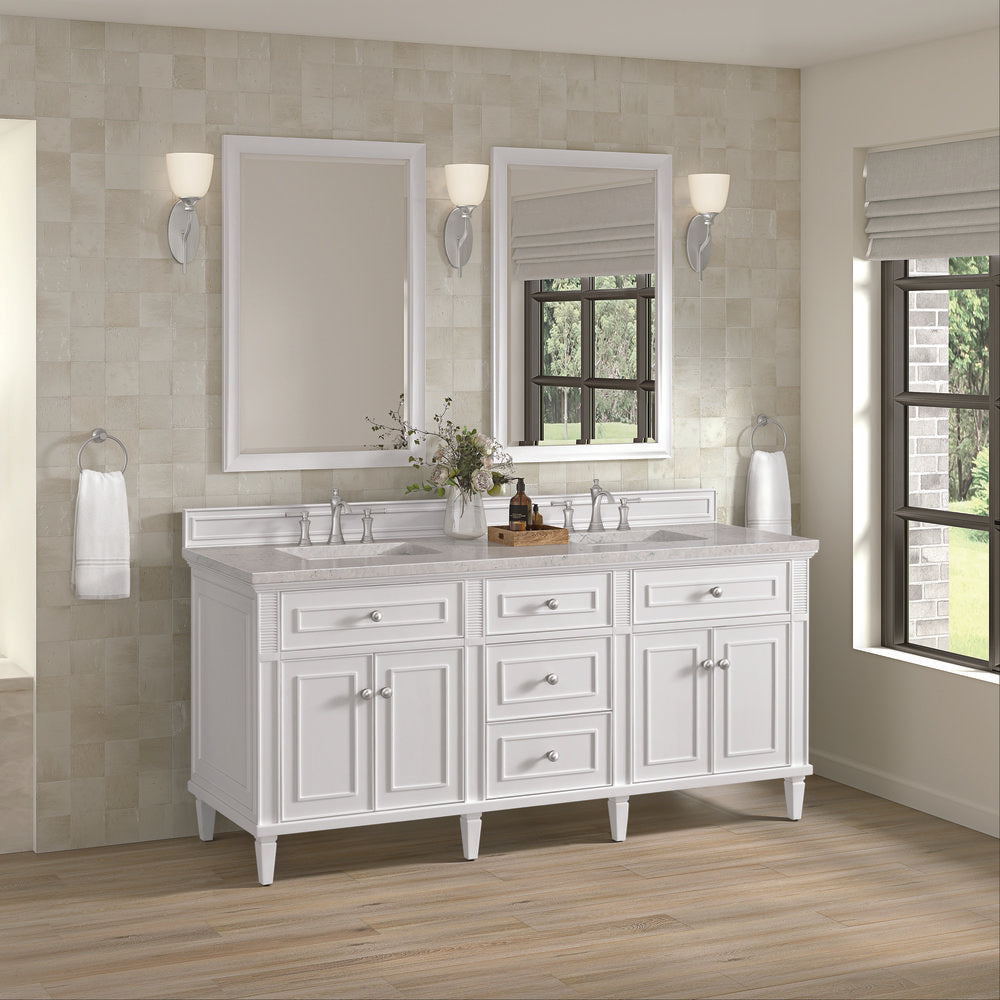 James Martin - Lorelai 72" Double Vanity, Bright White w/ 3 CM Eternal Jasmine Pearl Silestone Top - 424-V72-BW-3EJP view 4