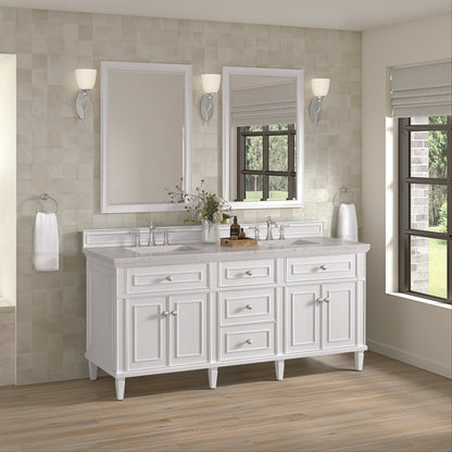 James Martin - Lorelai 72" Double Vanity, Bright White w/ 3 CM Eternal Jasmine Pearl Silestone Top - 424-V72-BW-3EJP view 4