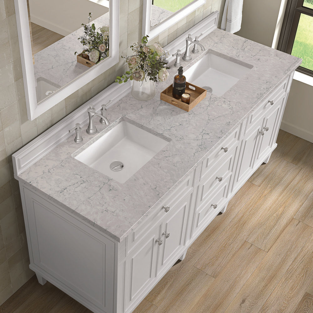 James Martin - Lorelai 72" Double Vanity, Bright White w/ 3 CM Eternal Jasmine Pearl Silestone Top - 424-V72-BW-3EJP view 7