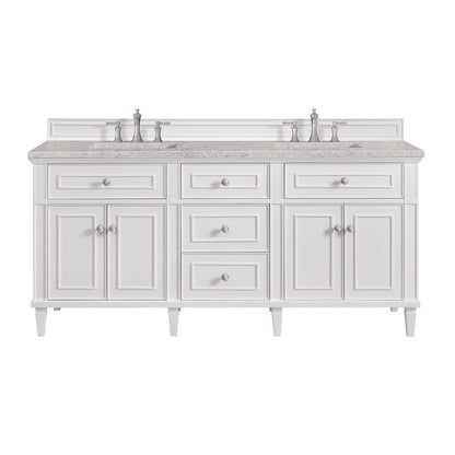 James Martin - Lorelai 72" Double Vanity, Bright White w/ 3 CM Eternal Jasmine Pearl Silestone Top w/FreePower Wireless Charger - 424-V72-BW-FEJP view 1