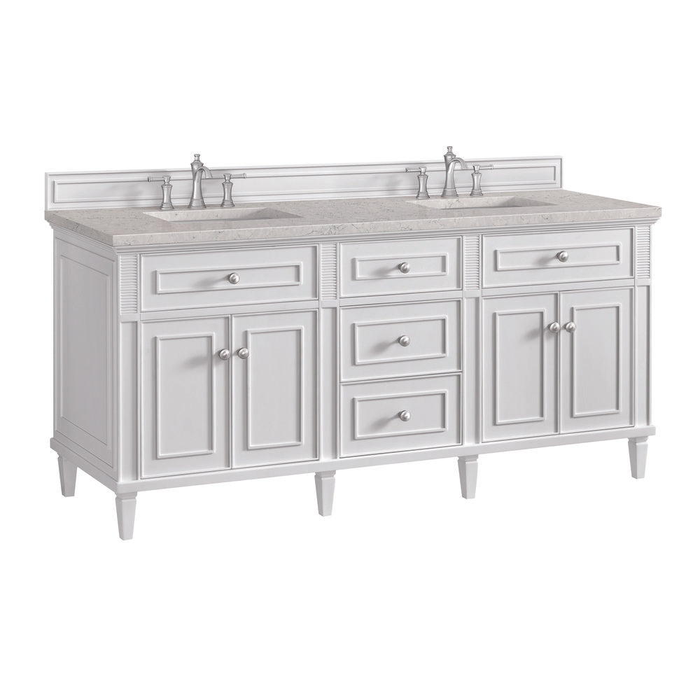 James Martin - Lorelai 72" Double Vanity, Bright White w/ 3 CM Eternal Jasmine Pearl Silestone Top w/FreePower Wireless Charger - 424-V72-BW-FEJP view 11