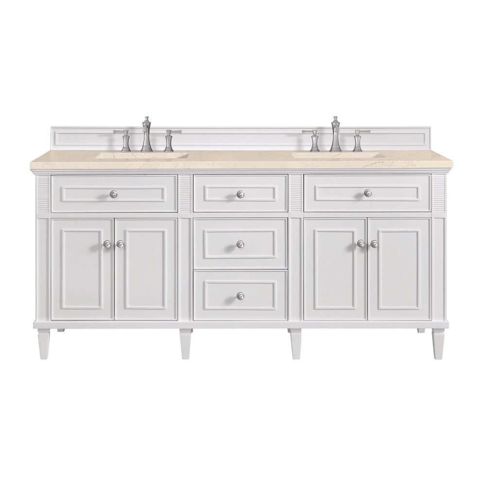 James Martin - Lorelai 72" Double Vanity, Bright White w/ 3 CM Eternal Marfil Silestone Top - 424-V72-BW-3EMR view 1