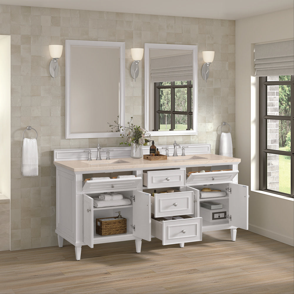 James Martin - Lorelai 72" Double Vanity, Bright White w/ 3 CM Eternal Marfil Silestone Top - 424-V72-BW-3EMR view 5
