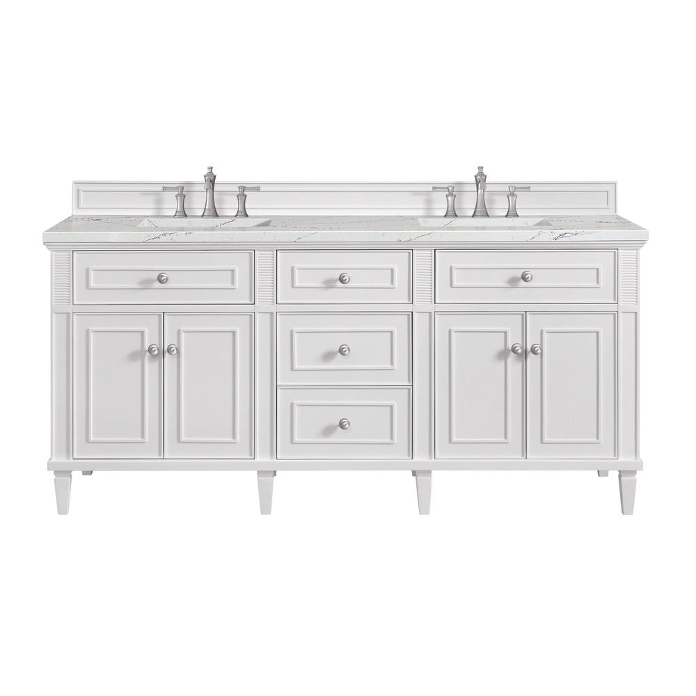 James Martin - Lorelai 72" Double Vanity, Bright White w/ 3 CM Ethereal Noctis Silestone Top - 424-V72-BW-3ENC view 1