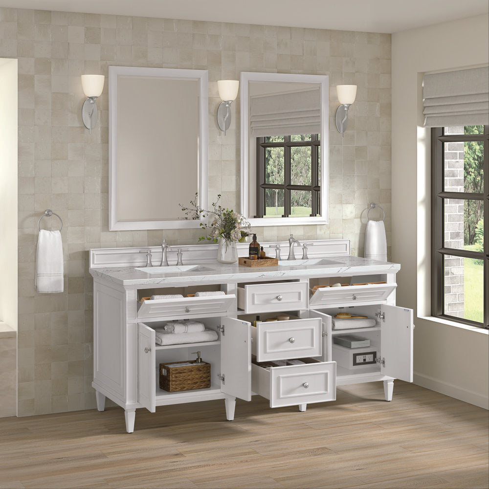 James Martin - Lorelai 72" Double Vanity, Bright White w/ 3 CM Ethereal Noctis Silestone Top - 424-V72-BW-3ENC view 5