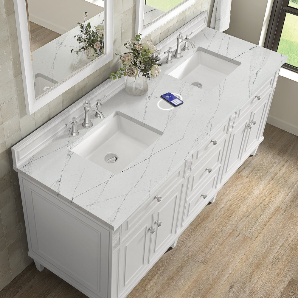 James Martin - Lorelai 72" Double Vanity, Bright White w/ 3 CM Ethereal Noctis Silestone Top w/FreePower Wireless Charger - 424-V72-BW-FENC view 8