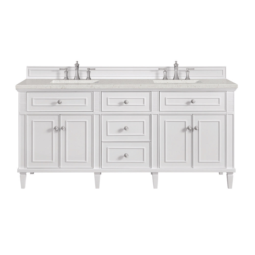 James Martin - Lorelai 72" Double Vanity, Bright White w/ 3 CM Lime Delight Silestone Top - 424-V72-BW-3LDL view 1
