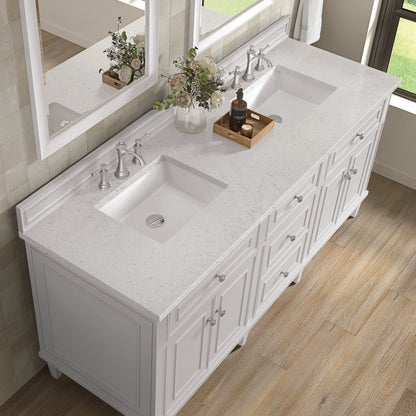 James Martin - Lorelai 72" Double Vanity, Bright White w/ 3 CM Lime Delight Silestone Top - 424-V72-BW-3LDL view 7