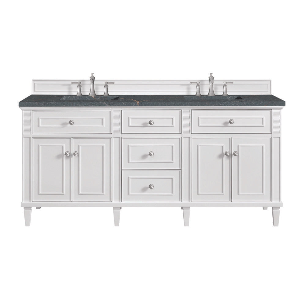 James Martin - Lorelai 72" Double Vanity, Bright White w/ 3 CM Parisien Bleu Silestone Top - 424-V72-BW-3PBL view 1