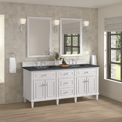 James Martin - Lorelai 72" Double Vanity, Bright White w/ 3 CM Parisien Bleu Silestone Top - 424-V72-BW-3PBL view 4