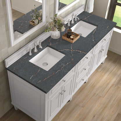 James Martin - Lorelai 72" Double Vanity, Bright White w/ 3 CM Parisien Bleu Silestone Top - 424-V72-BW-3PBL view 7