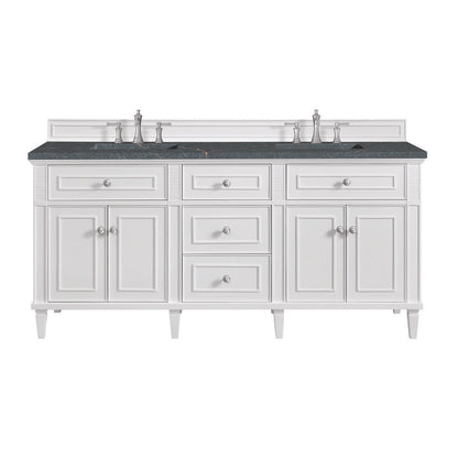James Martin - Lorelai 72" Double Vanity, Bright White w/ 3 CM Parisien Bleu Silestone Top w/FreePower Wireless Charger - 424-V72-BW-FPBL view 1