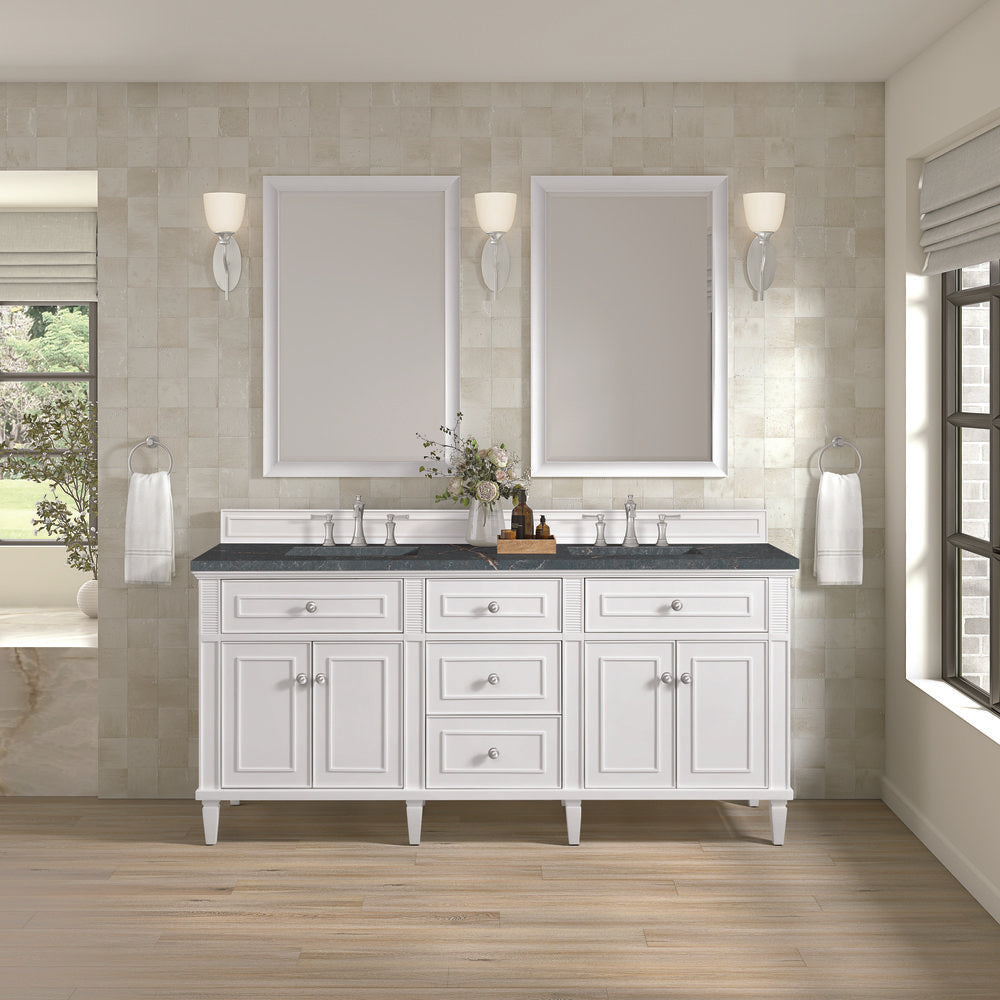 James Martin - Lorelai 72" Double Vanity, Bright White w/ 3 CM Parisien Bleu Silestone Top w/FreePower Wireless Charger - 424-V72-BW-FPBL view 4