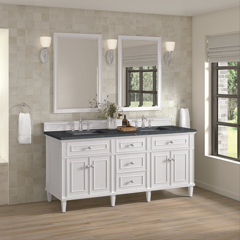 James Martin - Lorelai 72" Double Vanity, Bright White w/ 3 CM Parisien Bleu Silestone Top w/FreePower Wireless Charger - 424-V72-BW-FPBL view 5