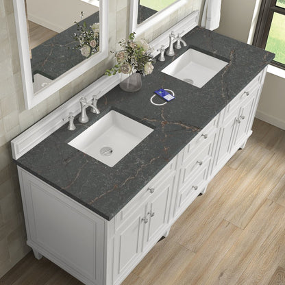 James Martin - Lorelai 72" Double Vanity, Bright White w/ 3 CM Parisien Bleu Silestone Top w/FreePower Wireless Charger - 424-V72-BW-FPBL view 8