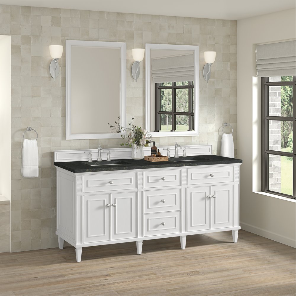 James Martin - Lorelai 72" Double Vanity, Bright White, w/ 3 CM Phantome Eclos Top - 424-V72-BW-3PHT view 4