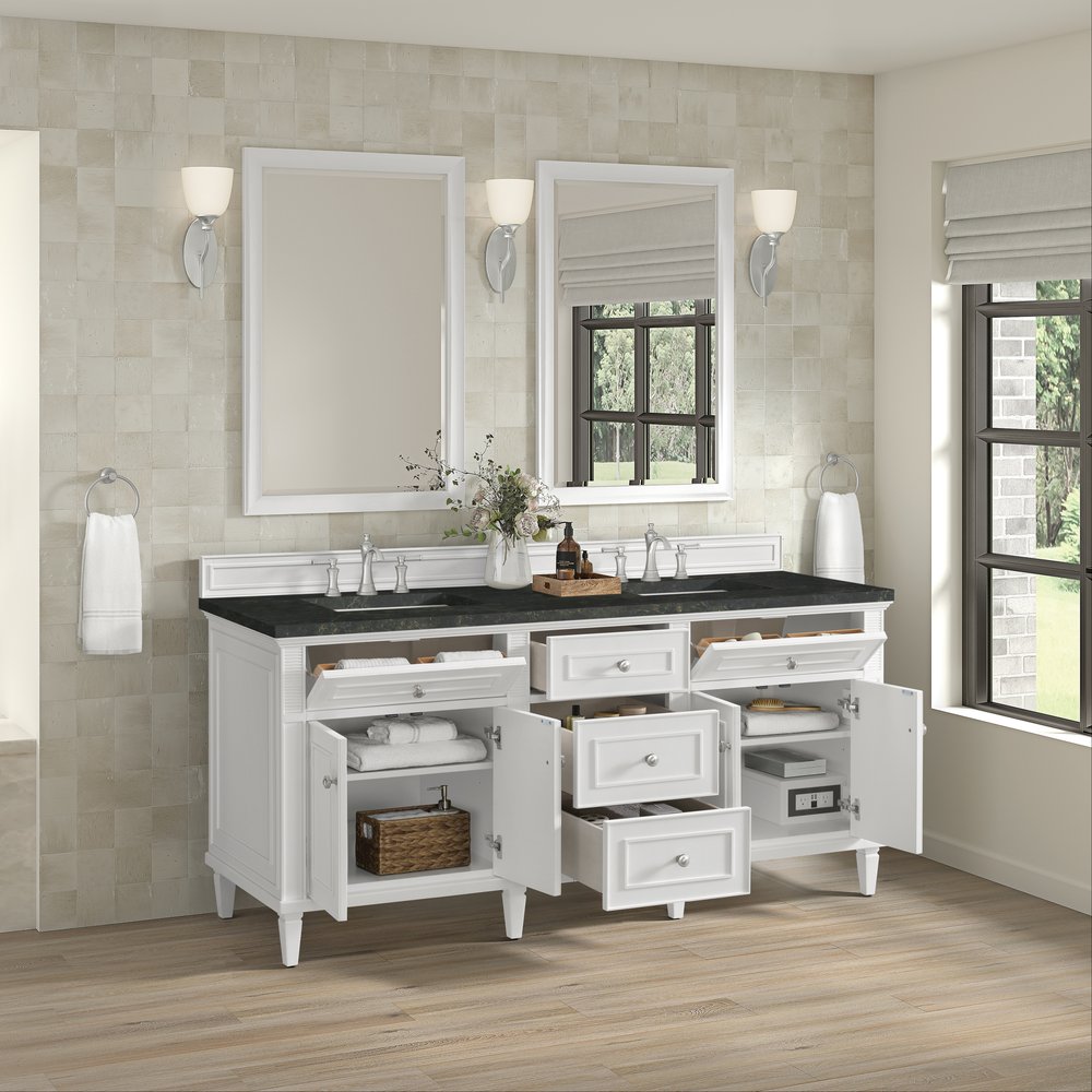James Martin - Lorelai 72" Double Vanity, Bright White, w/ 3 CM Phantome Eclos Top - 424-V72-BW-3PHT view 5