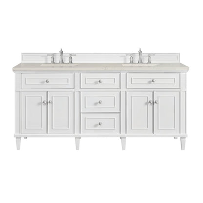 James Martin - Lorelai 72" Double Vanity, Bright White, w/ 3 CM Siberian Silestone Top - 424-V72-BW-3SFR view 1