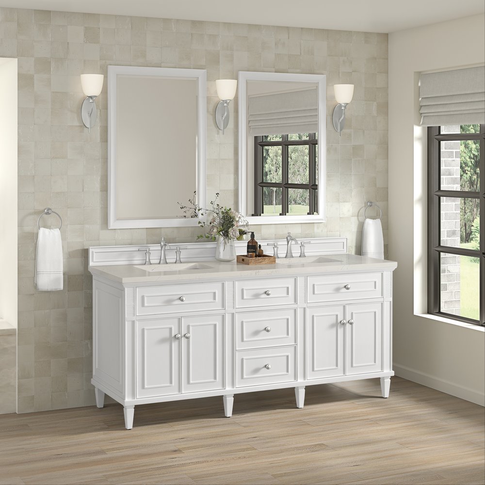 James Martin - Lorelai 72" Double Vanity, Bright White, w/ 3 CM Siberian Silestone Top - 424-V72-BW-3SFR view 4