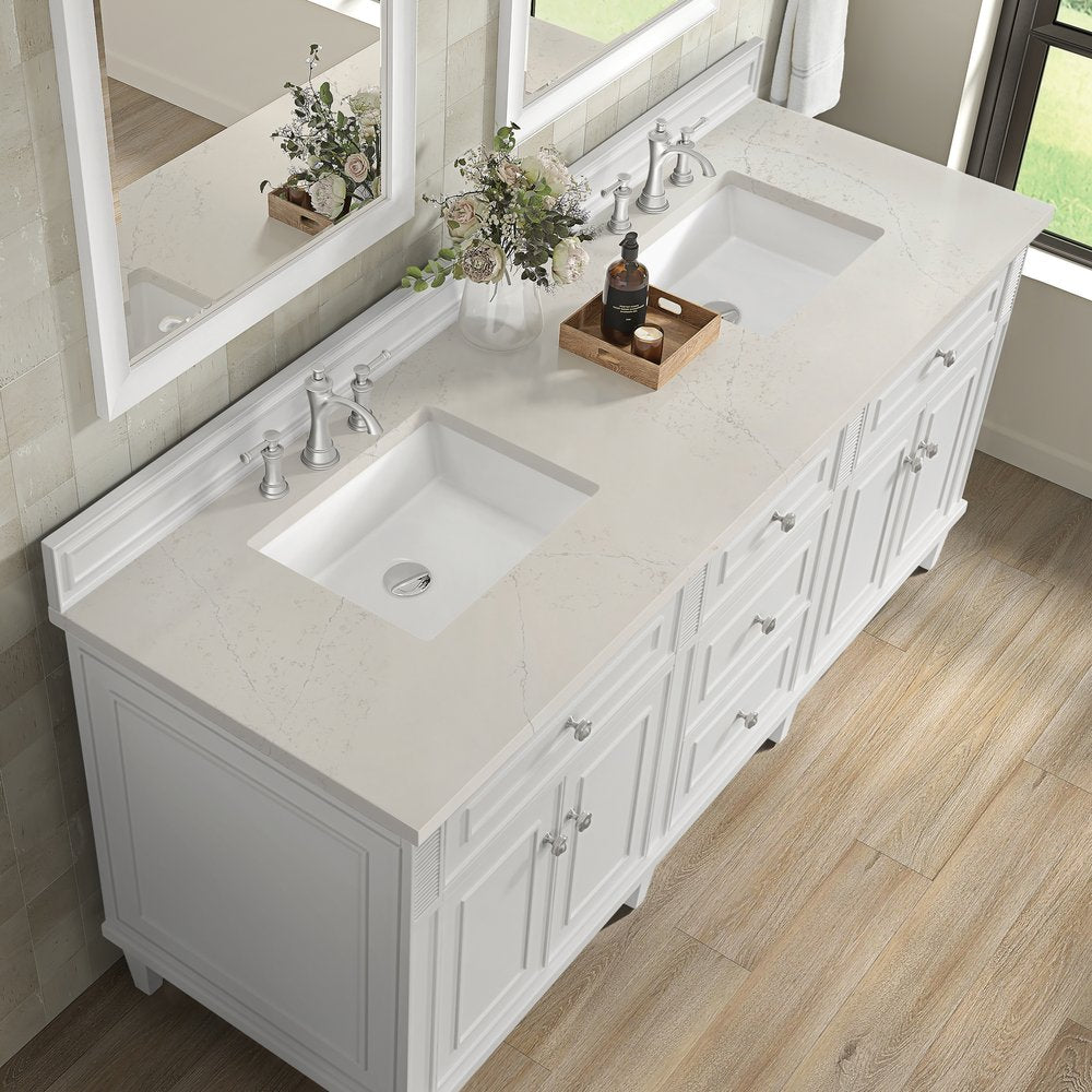 James Martin - Lorelai 72" Double Vanity, Bright White, w/ 3 CM Siberian Silestone Top - 424-V72-BW-3SFR view 7