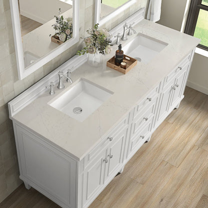 James Martin - Lorelai 72" Double Vanity, Bright White, w/ 3 CM Siberian Silestone Top - 424-V72-BW-3SFR view 7