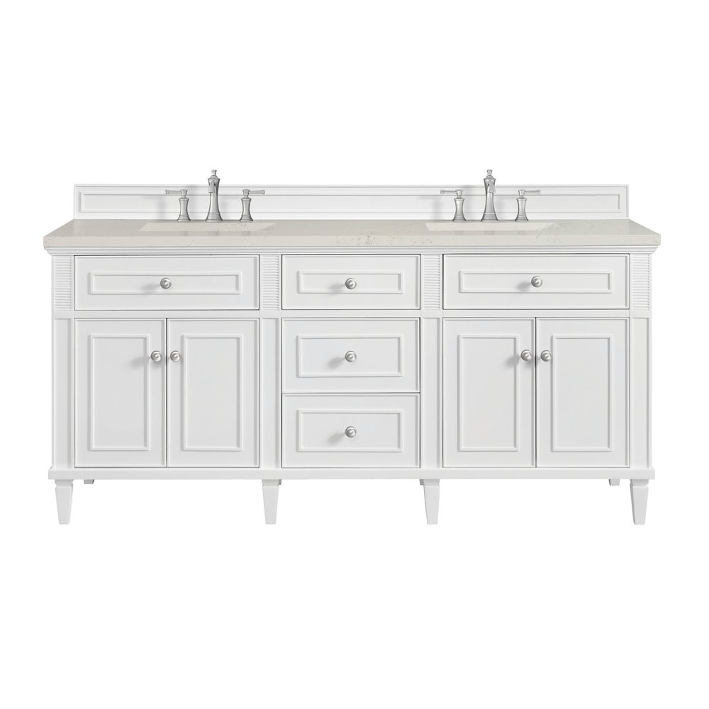 James Martin - Lorelai 72" Double Vanity, Bright White, w/ 3 CM Siberian Silestone Top w/FreePower Wireless Charger - 424-V72-BW-FSFR view 1