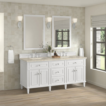 James Martin - Lorelai 72" Double Vanity, Bright White, w/ 3 CM Tajnar Eclos Top - 424-V72-BW-3TJR view 4