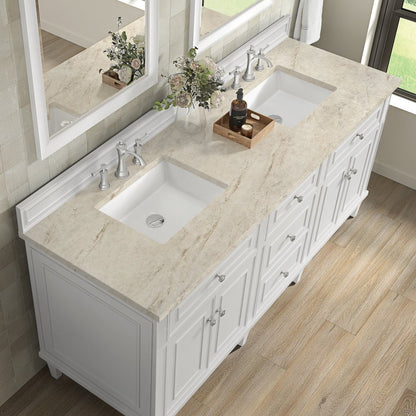 James Martin - Lorelai 72" Double Vanity, Bright White, w/ 3 CM Tajnar Eclos Top - 424-V72-BW-3TJR view 7