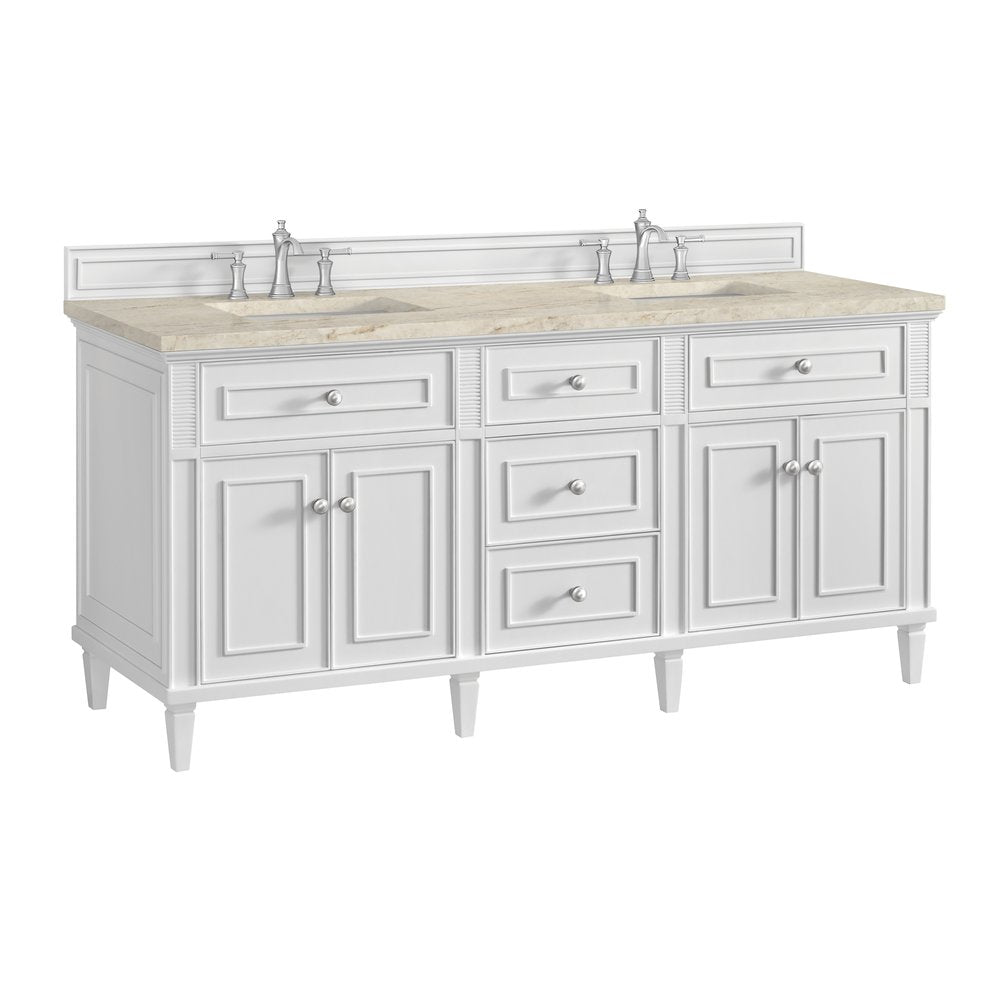 James Martin - Lorelai 72" Double Vanity, Bright White, w/ 3 CM Tajnar Eclos Top - 424-V72-BW-3TJR view 10