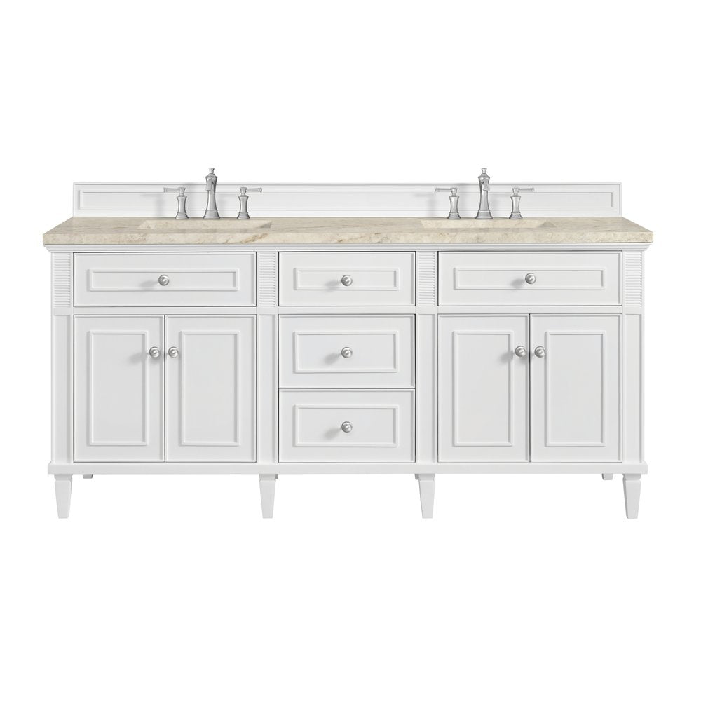 James Martin - Lorelai 72" Double Vanity, Bright White, w/ 3 CM Tajnar Eclos Top w/FreePower Wireless Charger - 424-V72-BW-FTJR view 1