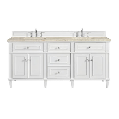 James Martin - Lorelai 72" Double Vanity, Bright White, w/ 3 CM Tajnar Eclos Top w/FreePower Wireless Charger - 424-V72-BW-FTJR view 1