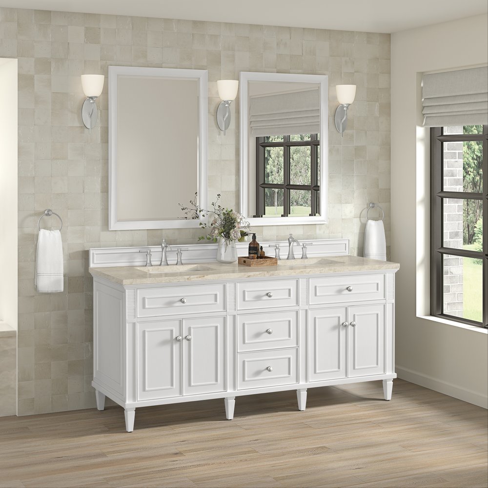 James Martin - Lorelai 72" Double Vanity, Bright White, w/ 3 CM Tajnar Eclos Top w/FreePower Wireless Charger - 424-V72-BW-FTJR view 4