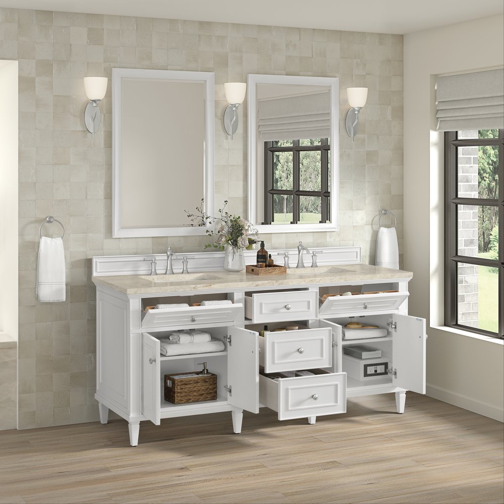 James Martin - Lorelai 72" Double Vanity, Bright White, w/ 3 CM Tajnar Eclos Top w/FreePower Wireless Charger - 424-V72-BW-FTJR view 5