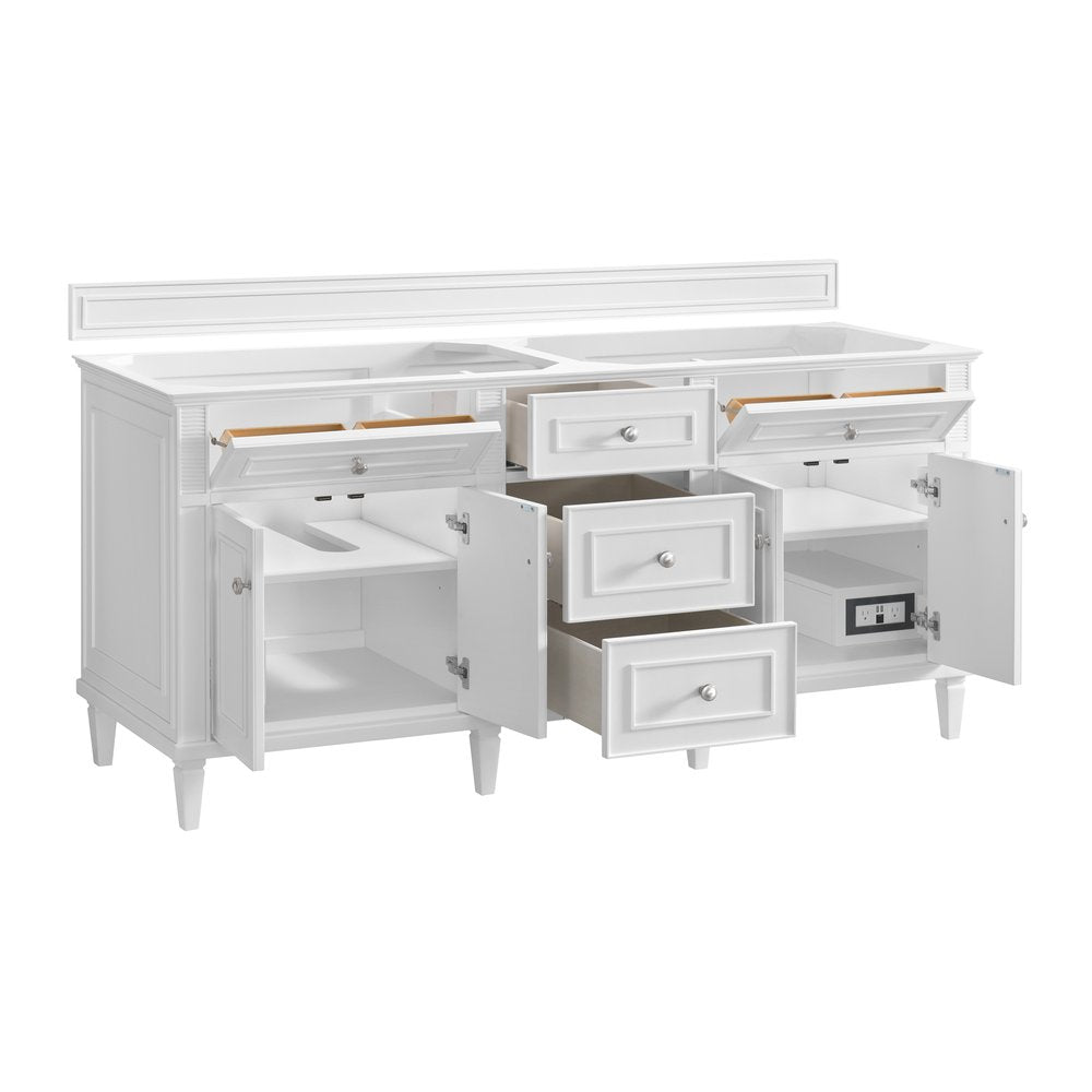 James Martin - Lorelai 72" Double Vanity, Bright White, w/ 3 CM Tajnar Eclos Top w/FreePower Wireless Charger - 424-V72-BW-FTJR view 8
