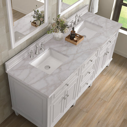 James Martin - Lorelai 72" Double Vanity, Bright White w/ 3 CM Victorian Silver Silestone Top - 424-V72-BW-3VSL view 7