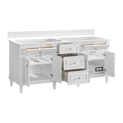 James Martin - Lorelai 72" Double Vanity, Bright White w/ 3 CM Victorian Silver Silestone Top - 424-V72-BW-3VSL view 8