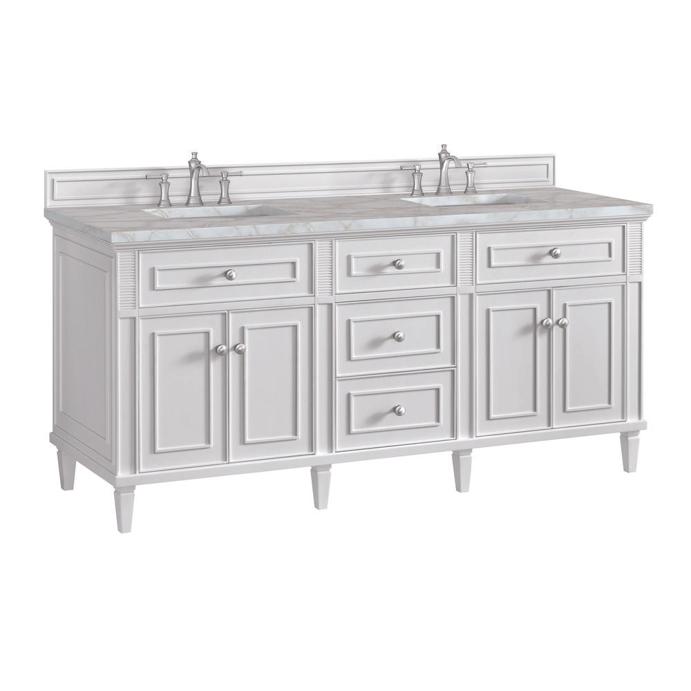 James Martin - Lorelai 72" Double Vanity, Bright White w/ 3 CM Victorian Silver Silestone Top - 424-V72-BW-3VSL view 10