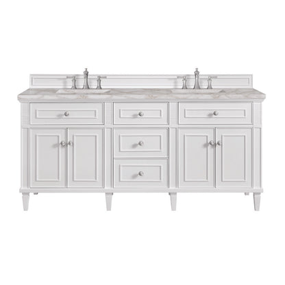 James Martin - Lorelai 72" Double Vanity, Bright White w/ 3 CM Victorian Silver Silestone Top w/FreePower Wireless Charger - 424-V72-BW-FVSL view 1