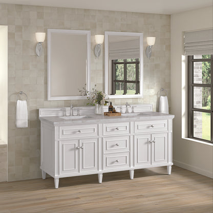 James Martin - Lorelai 72" Double Vanity, Bright White w/ 3 CM Victorian Silver Silestone Top w/FreePower Wireless Charger - 424-V72-BW-FVSL view 5