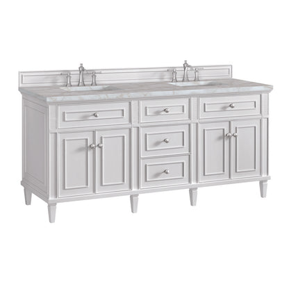 James Martin - Lorelai 72" Double Vanity, Bright White w/ 3 CM Victorian Silver Silestone Top w/FreePower Wireless Charger - 424-V72-BW-FVSL view 11